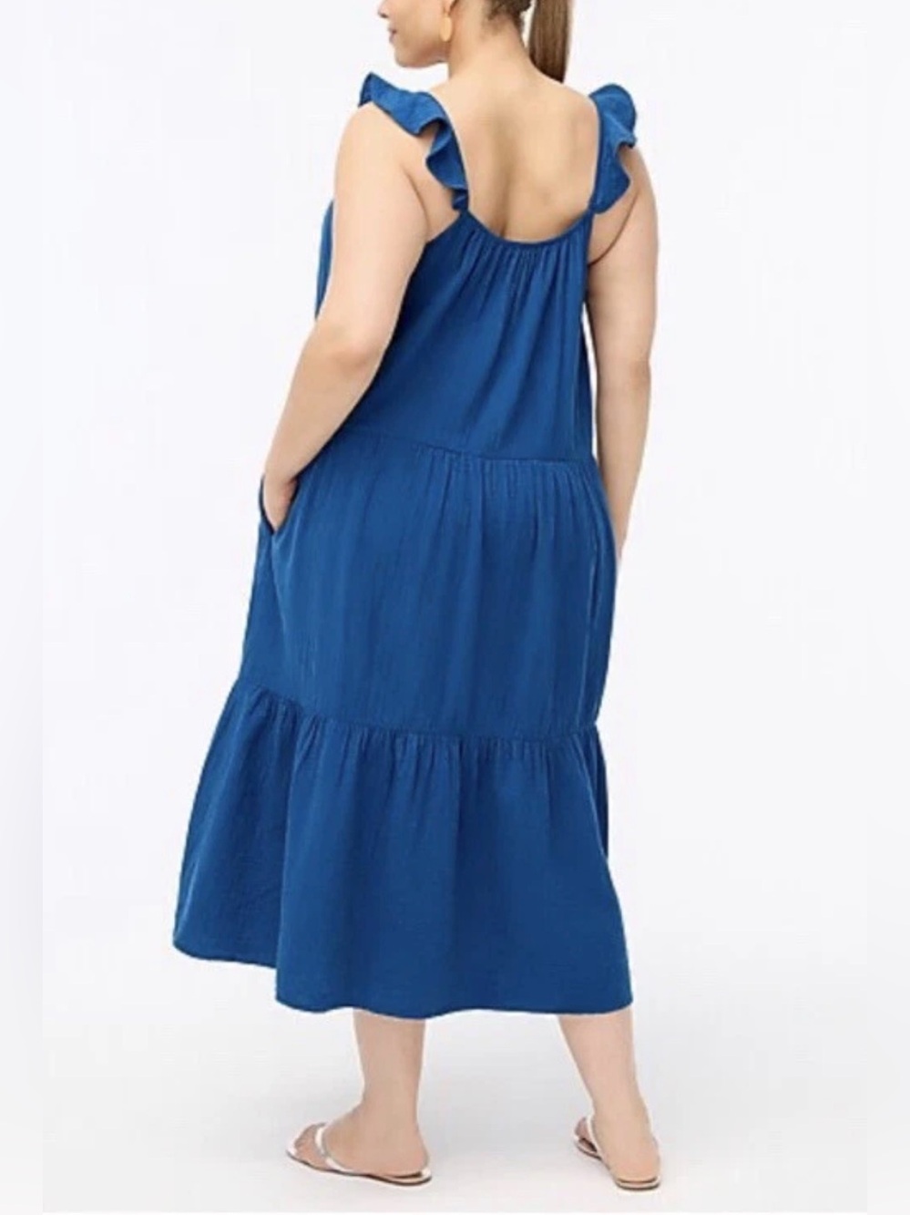 J Crew Plus Ruffle Strap Cotton Gauze Tiered Beachy Maxi Dress Blue XXL - Picture 2 of 8